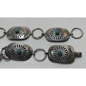 Vintage Sterling Silver Turquoise Stamped Concho Belt Necklace Navajo 24.5"